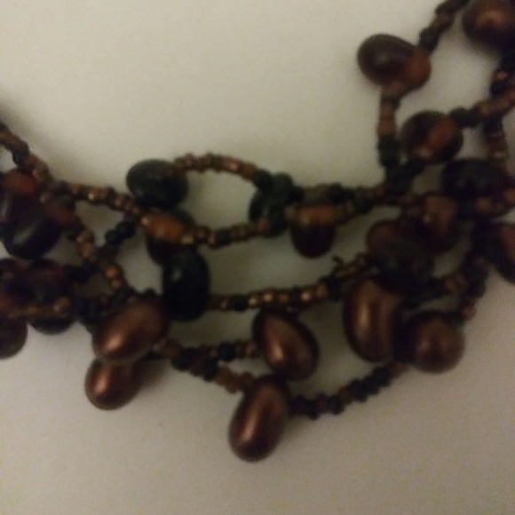 J378 Lovely Brown Beaded Multi-Strand Necklace - Picture 4 of 5